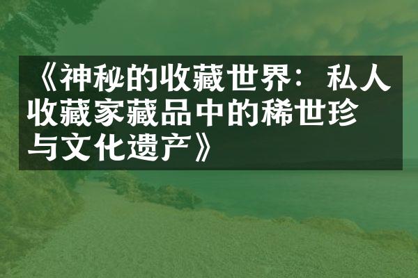 《神秘的收藏世界：私人收藏家藏品中的稀世珍品与文化遗产》