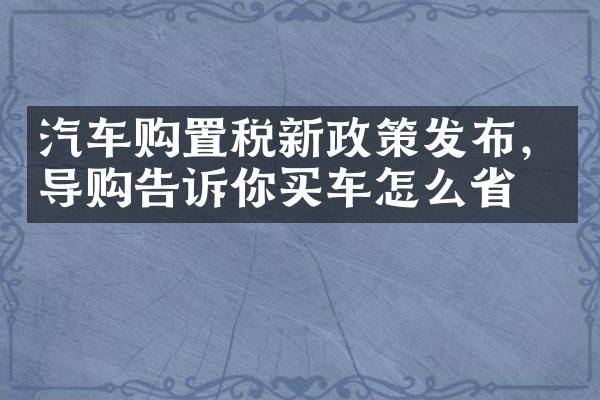 汽车购置税新政策发布，导购告诉你买车怎么省