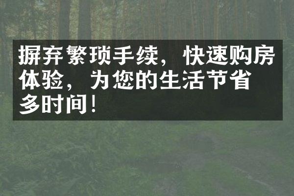 摒弃繁琐手续，快速购房体验，为您的生活节省更多时间！