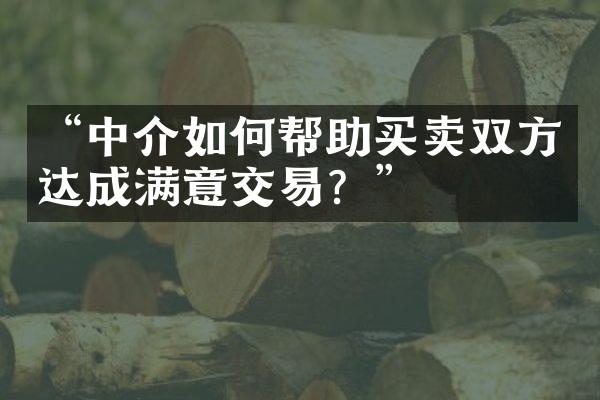 “中介如何帮助买卖双方达成满意交易？”