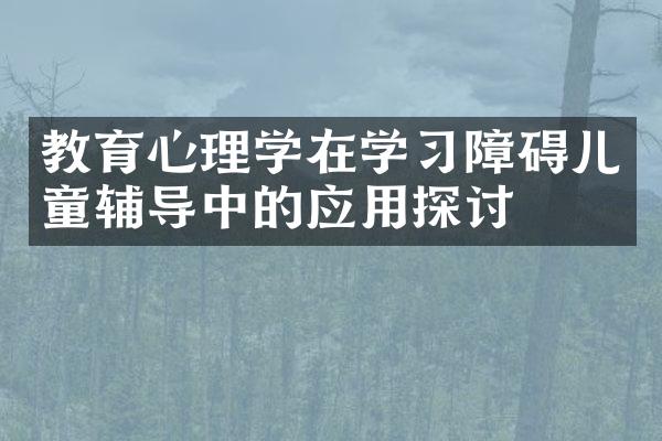 教育心理学在学习障碍儿童辅导中的应用探讨