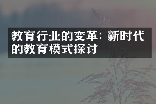 教育行业的变革: 新时代下的教育模式探讨