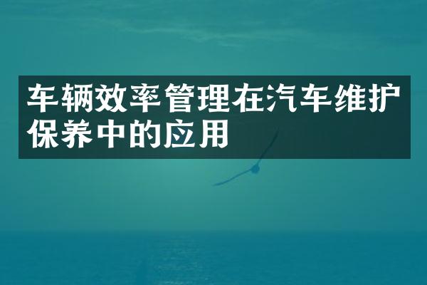 车辆效率管理在汽车维护保养中的应用