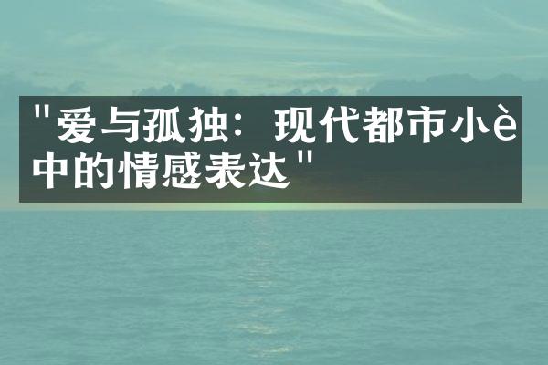 "爱与孤独：现代都市小说中的情感表达"