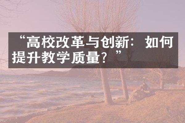 “高校改革与创新：如何提升教学质量？”