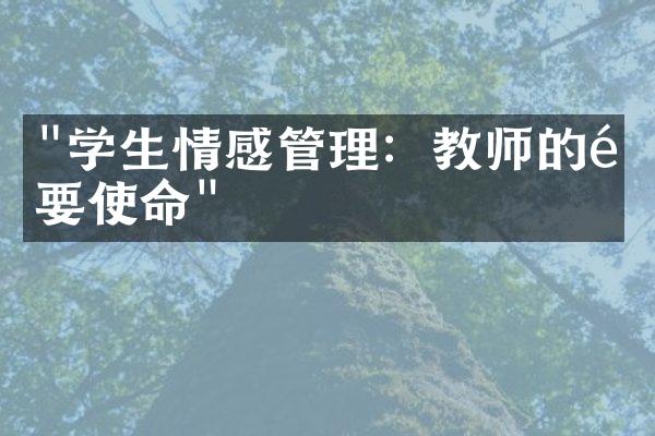 "学生情感管理：教师的重要使命"