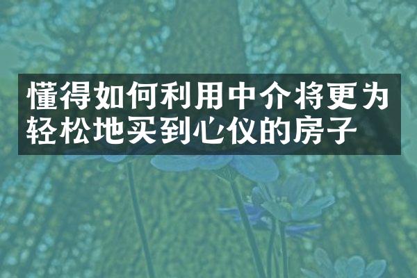 懂得如何利用中介将更为轻松地买到心仪的房子