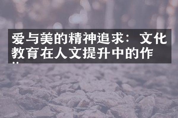 爱与美的精神追求：文化教育在人文提升中的作用