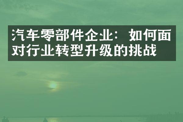 汽车零件企业：如何面对行业转型升级的挑战？