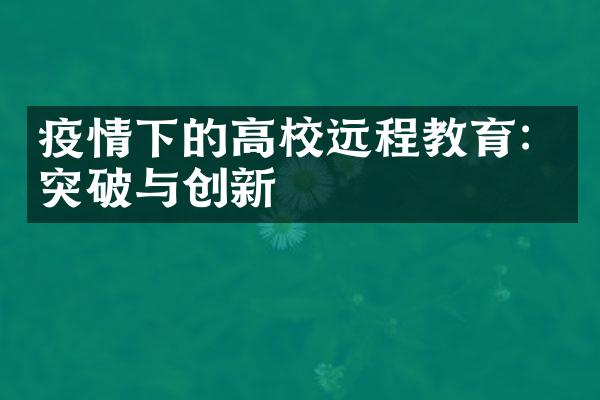 疫情下的高校远程教育：突破与创新