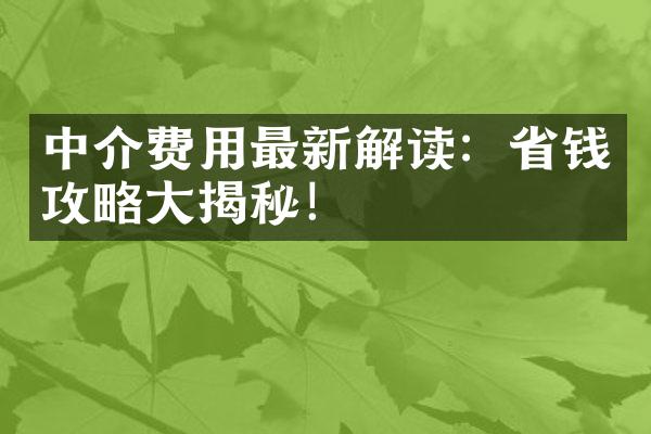 中介费用最新解读：省钱攻略大揭秘！