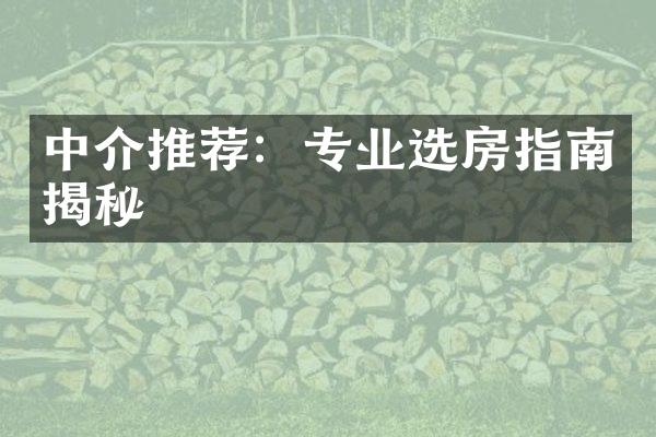 中介推荐：专业选房指南揭秘