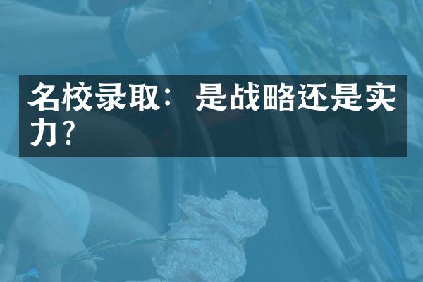 名校录取：是战略还是实力？