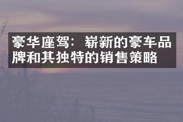 豪华座驾：崭新的豪车品牌和其独特的销售策略