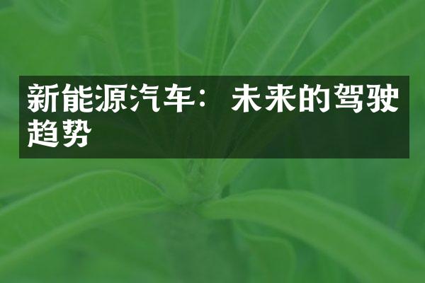 新能源汽车：未来的驾驶趋势