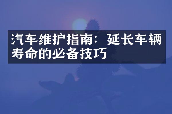 汽车维护指南：延长车辆寿命的必备技巧