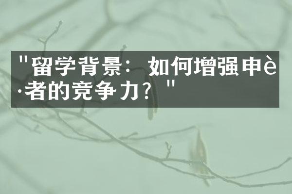 "留学背景：如何增强申请者的竞争力？"