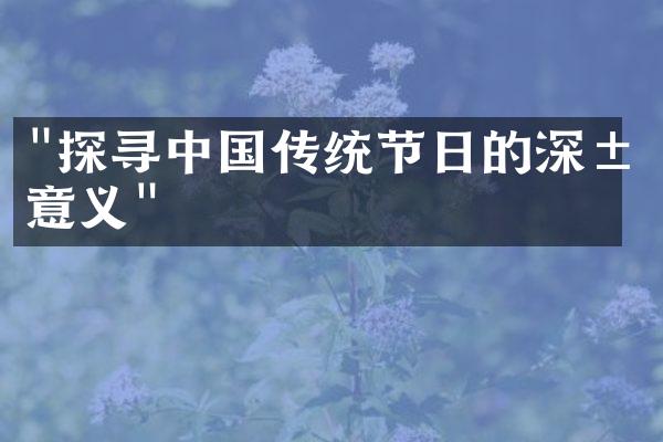 "探寻中国传统节日的深层意义"