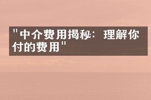 "中介费用揭秘：理解你支付的费用"