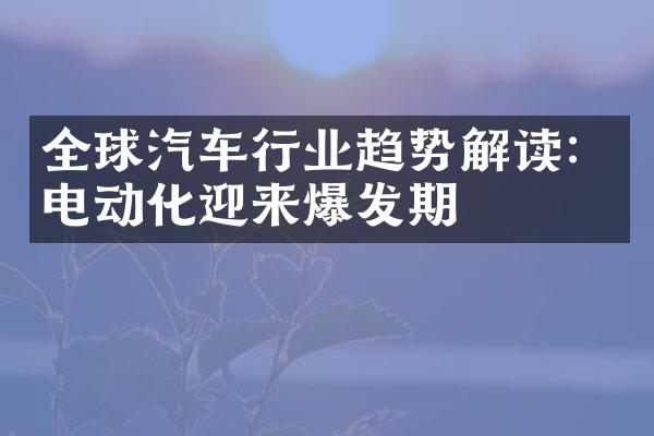 全球汽车行业趋势解读：电动化迎来爆发期