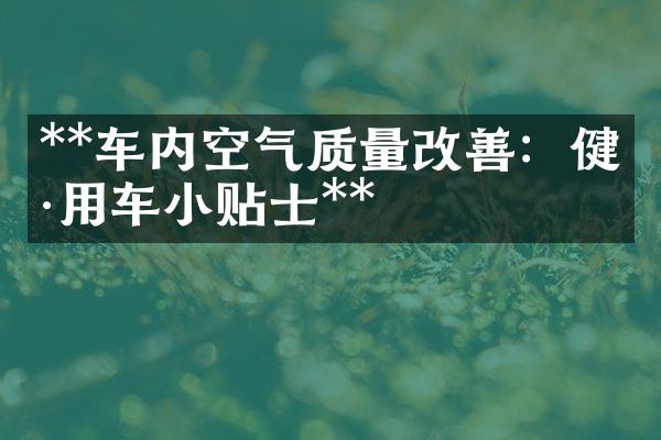 **车内空气质量改善：健康用车小贴士**