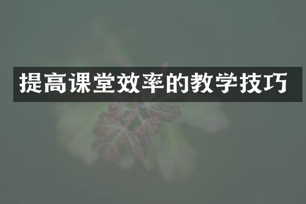 提高课堂效率的教学技巧