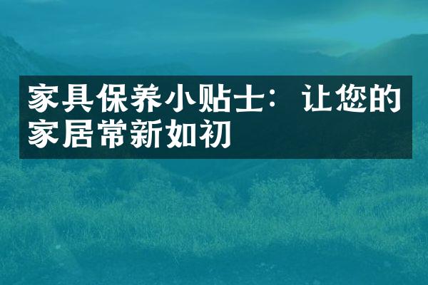 家具保养小贴士：让您的家居常新如初