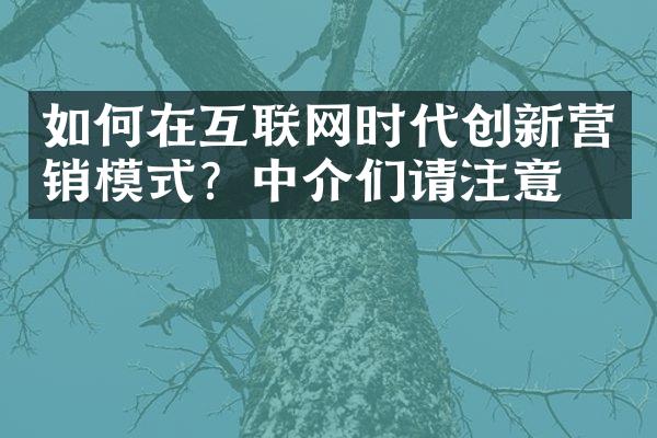 如何在互联网时代创新营销模式？中介们请注意！