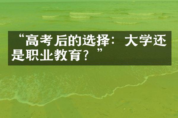 “高考后的选择：大学还是职业教育？”