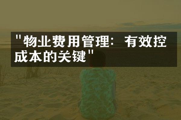 "物业费用管理：有效控制成本的关键"