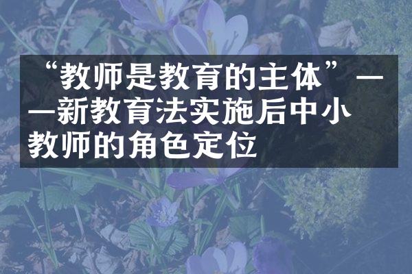 “教师是教育的主体”——新教育法实施后中小学教师的角色定位