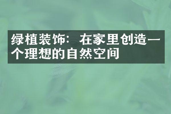 绿植装饰：在家里创造一个理想的自然空间