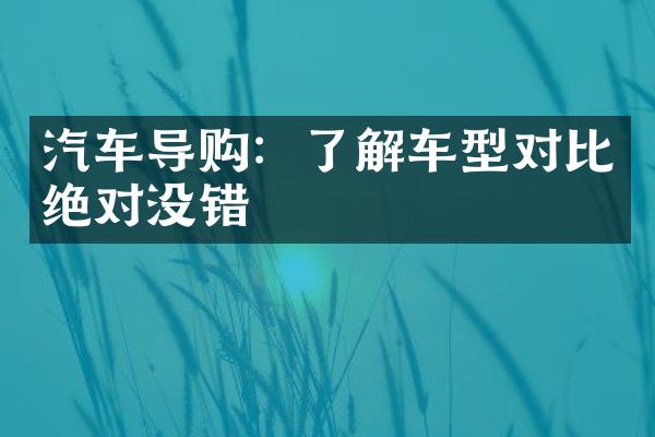 汽车导购：了解车型对比绝对没错