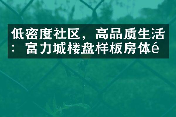 低密度社区，高品质生活：富力城楼盘样板房体验