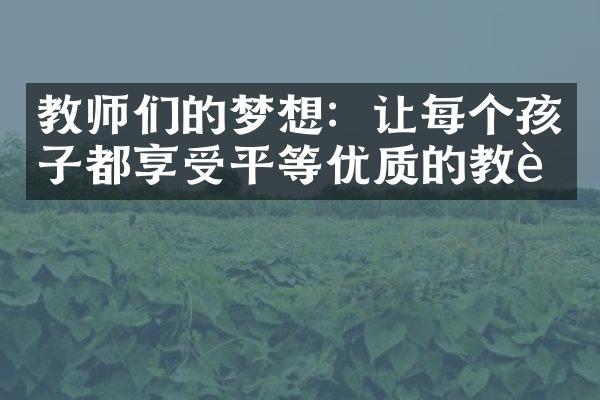 教师们的梦想：让每个孩子都享受平等优质的教育