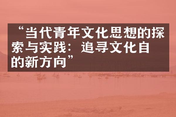 “当代青年文化思想的探索与实践：追寻文化自信的新方向”