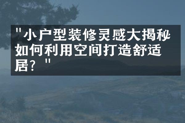 "小户型装修灵感大揭秘：如何利用空间打造舒适家居？"