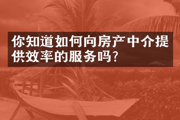 你知道如何向房产中介提供效率的服务吗？