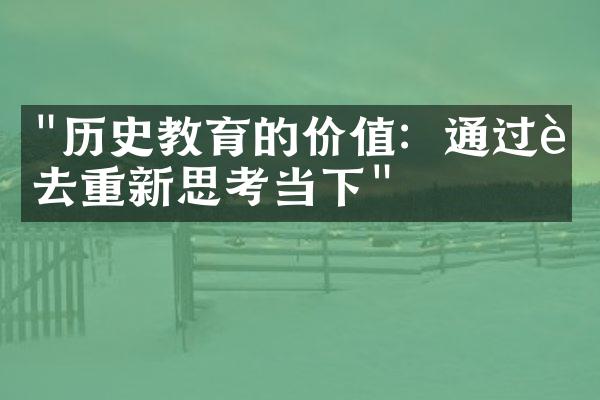 "历史教育的价值：通过过去重新思考当下"