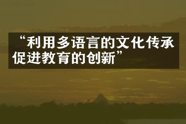 “利用多语言的文化传承促进教育的创新”