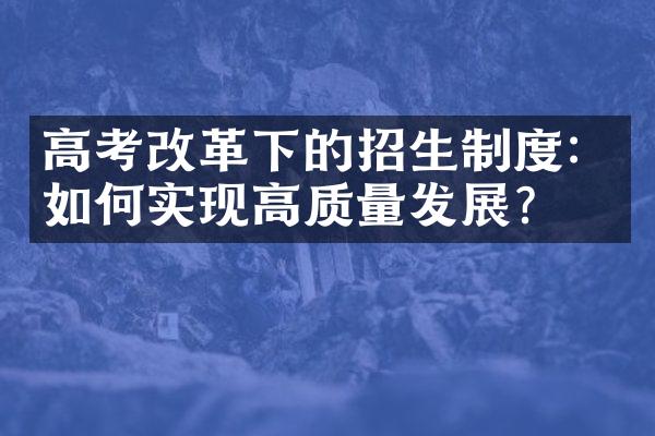 高考改革下的招生制度：如何实现高质量发展？