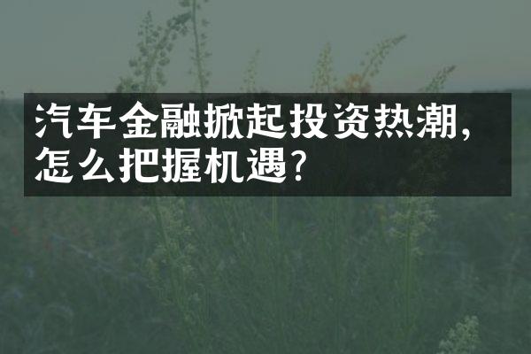 汽车金融掀起投资热潮，怎么把握机遇？