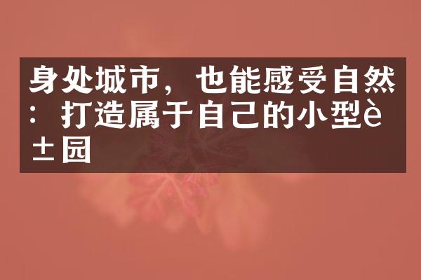 身处城市，也能感受自然：打造属于自己的小型花园