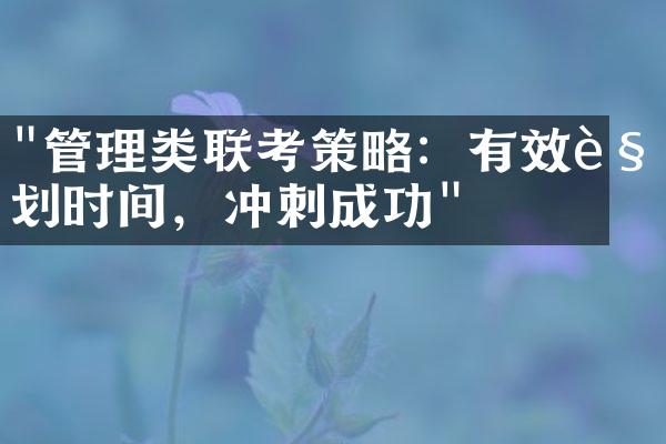 "管理类联考策略：有效规划时间，冲刺成功"