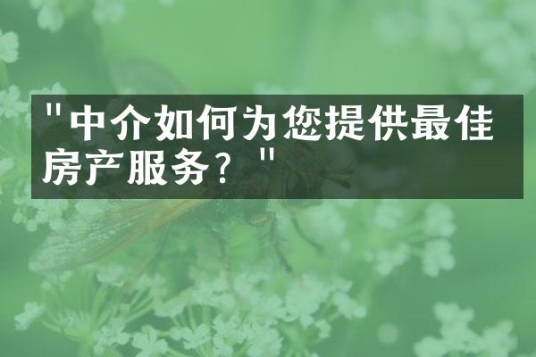 "中介如何为您提供最佳的房产服务？"