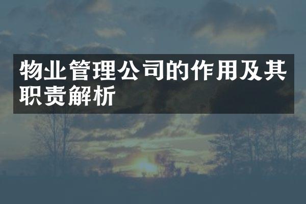 物业管理公司的作用及其职责解析