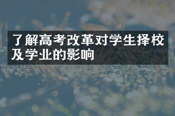 了解高考改革对学生择校及学业的影响