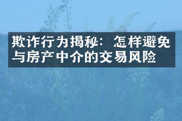 欺诈行为揭秘：怎样避免与房产中介的交易风险