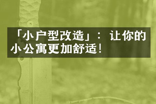 「小户型改造」：让你的小公寓更加舒适！