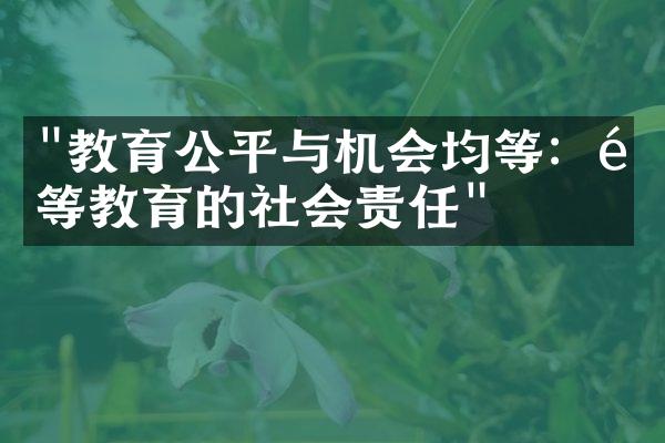 "教育公平与机会均等：高等教育的社会责任"